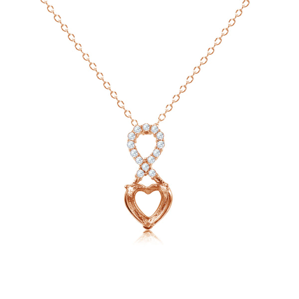 Rose Gold Plated 925 Sterling Silver Personalized Infinity Drop Heart Mounting Necklace with CZ - BGP01088RGP