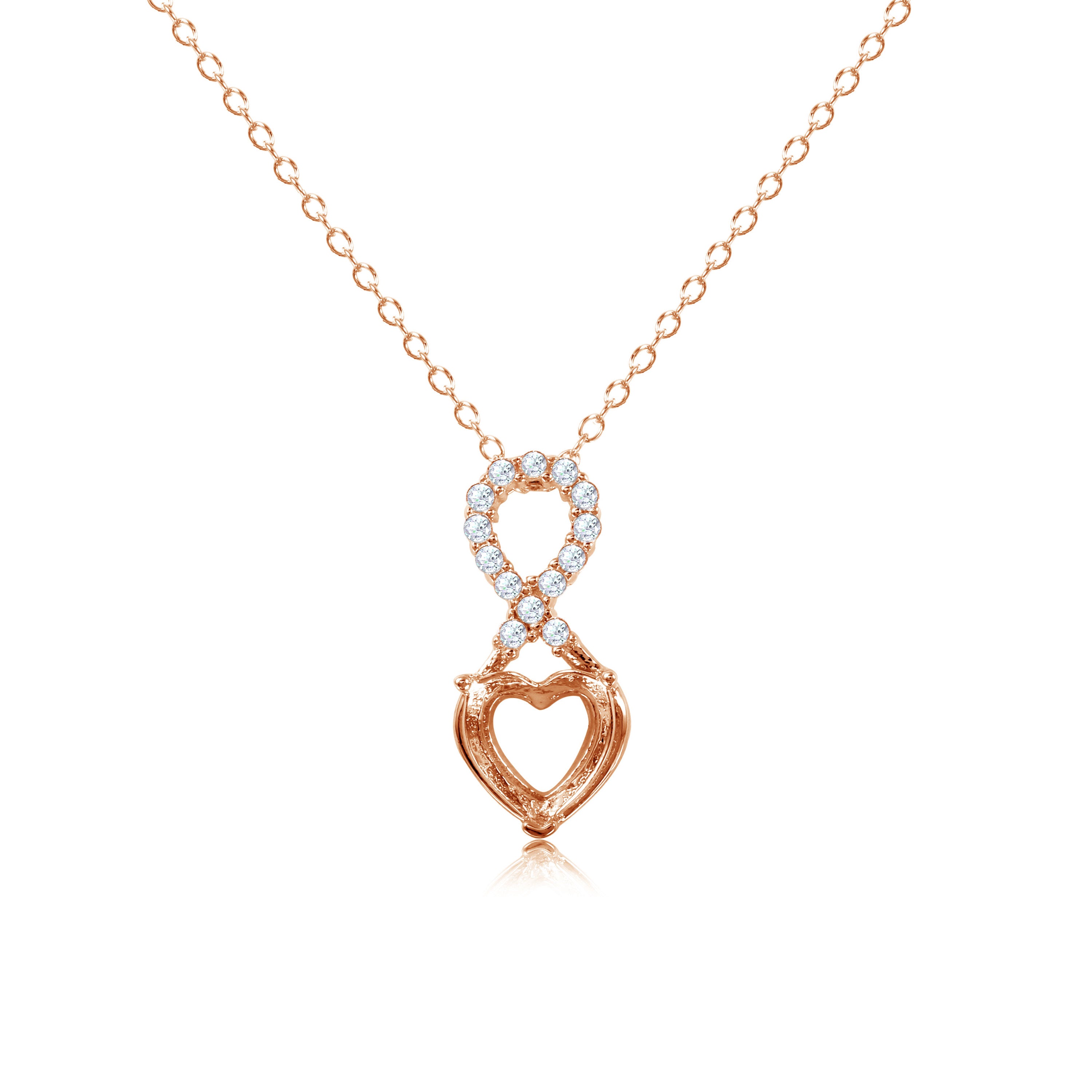Collar de plata de ley 925 rodiada con lazo personalizado y dos corazones - BGP01383RHD