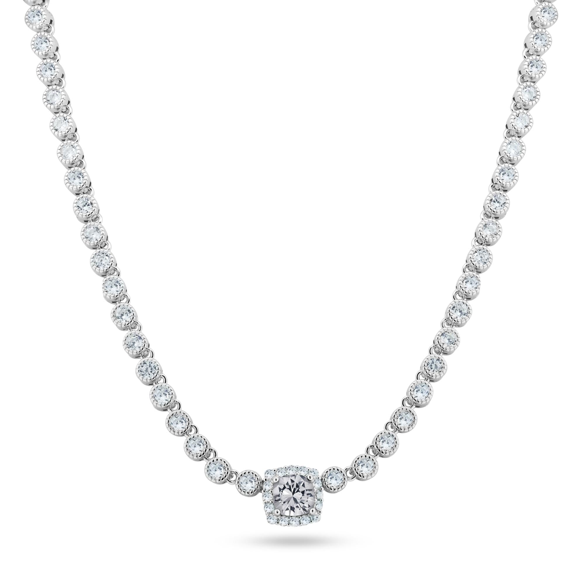 Collar de tenis Bubble Tennis de plata de ley 925 rodiada con circonita roja en el centro - BGP01469JAN