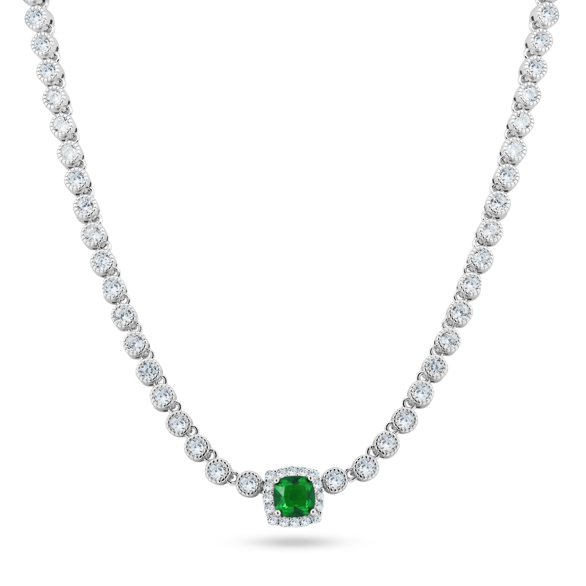 Collar de tenis Bubble Tennis de plata de ley 925 rodiada con circonita roja en el centro - BGP01469JAN