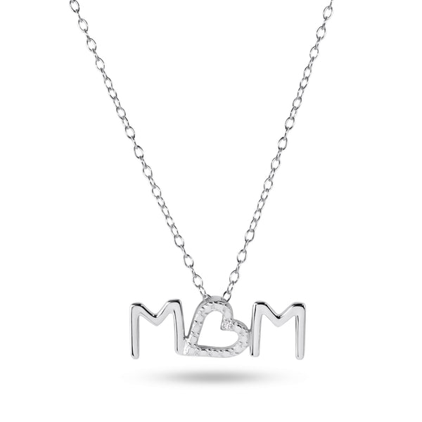 Rhodium Plated 925 Sterling Silver Mom Heart Clear CZ Necklace - BGP01480