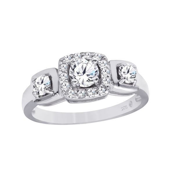 Silver 925 Rhodium Plated Clear CZ Bridal Ring - BGR00065