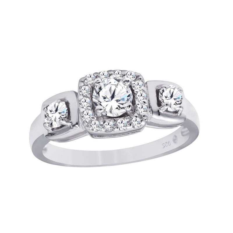 Silver 925 Rhodium Plated Clear CZ Bridal Ring - BGR00065
