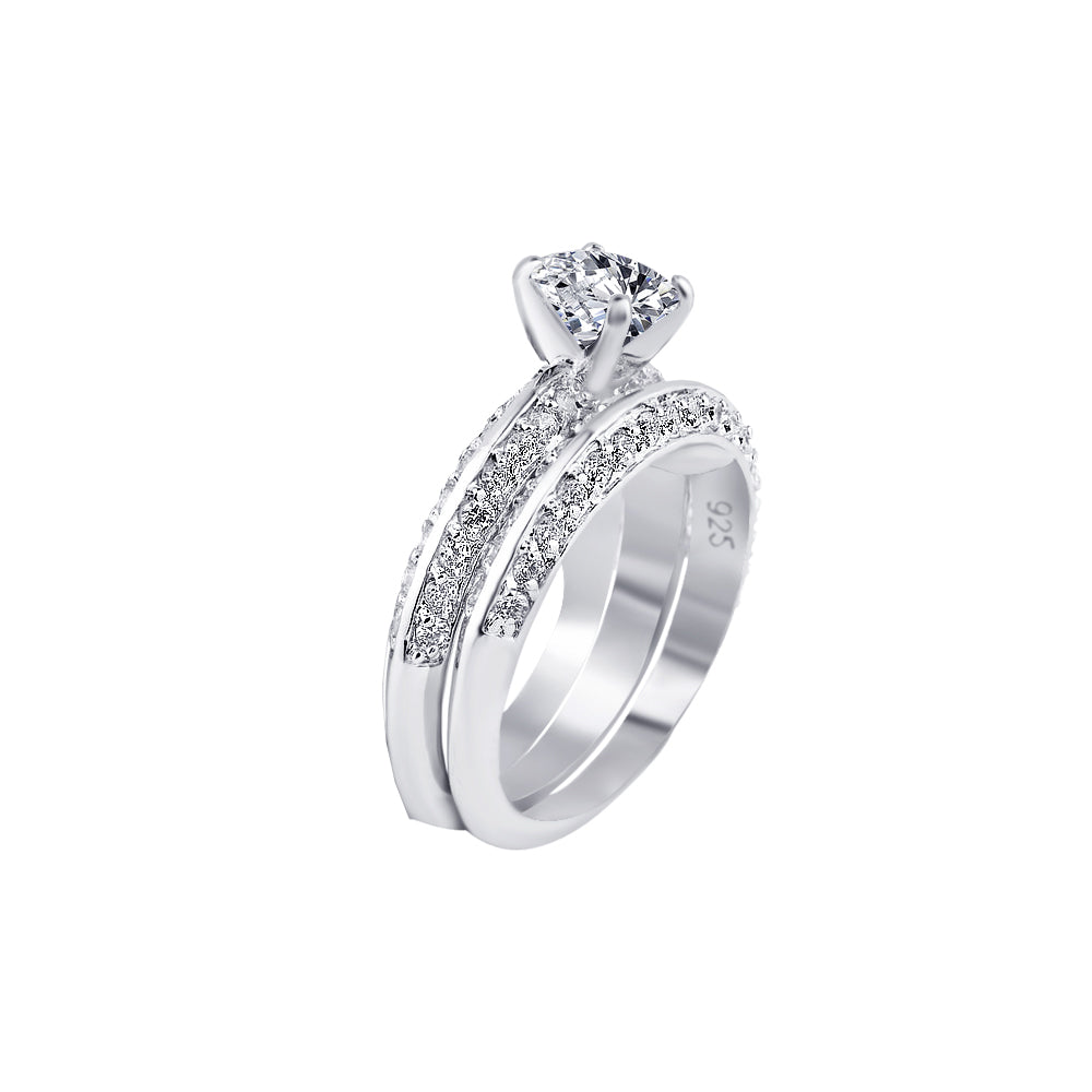 Rhodium Plated 925 Sterling Silver Clear CZ Bridal Ring Set - BGR00123