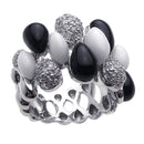 Anillo de plata 925 rodiada con múltiples formas de ónix y esmalte blanco con circonitas cúbicas transparentes - BGR00168