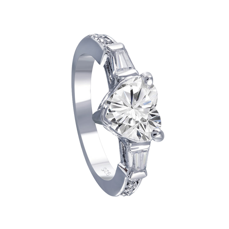 Rhodium Plated 925 Sterling Silver Clear CZ Heart Bridal Ring - BGR00388