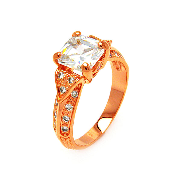 Silver 925 Rose Gold Plated Clear Princess Cut CZ Ring - BGR00603