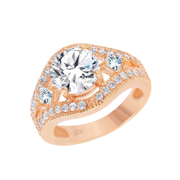 Silver 925 Rose Gold Plated Multi Shaped Clear CZ Dome Ring - BGR00604