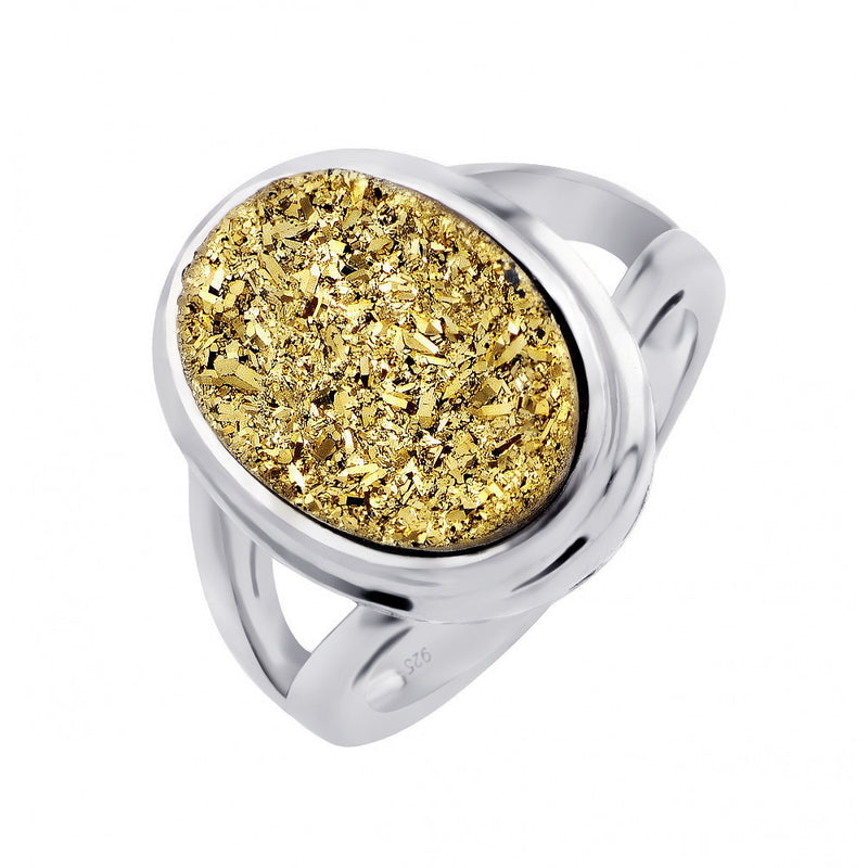 Silver 925 Rhodium Plated Gold Center Split Shank Ring - BGR00766