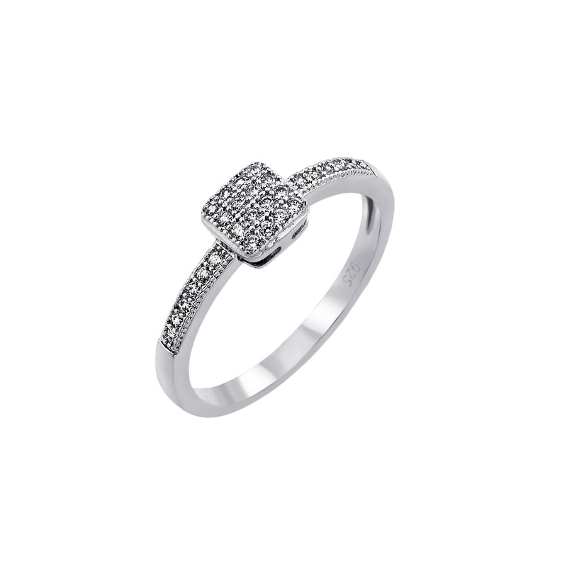 Silver 925 Rhodium Plated Clear Inlay CZ Square Ring - BGR00785