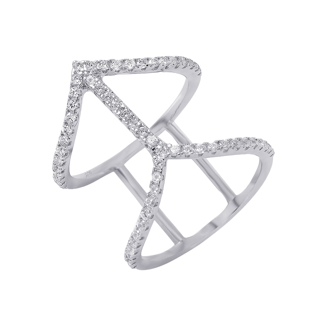 Silver 925 Rhodium Plated Connecting Chevron Ring - BGR00966