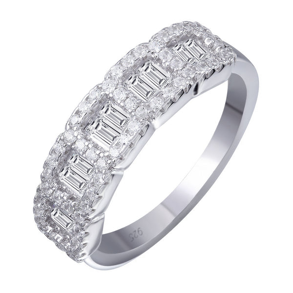 Rhodium Plated 925 Sterling Silver 5 Square CZ Stone Ring - BGR01166