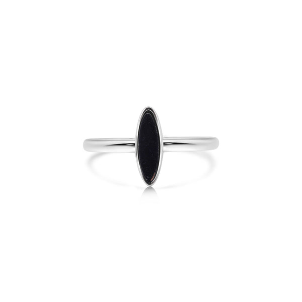 Rhodium Plated 925 Sterling Silver  Black Onyx Cat's Eye Ring - BGR01370