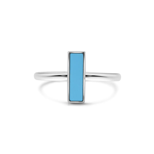 Rhodium Plated 925 Sterling Silver  Turquoise Stone Bar Ring - BGR01371
