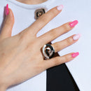 Clearance-Silver 925 Rhodium Plated Black Onyx Clear Pave Set CZ Spiral Swirl Ring - BGR00156