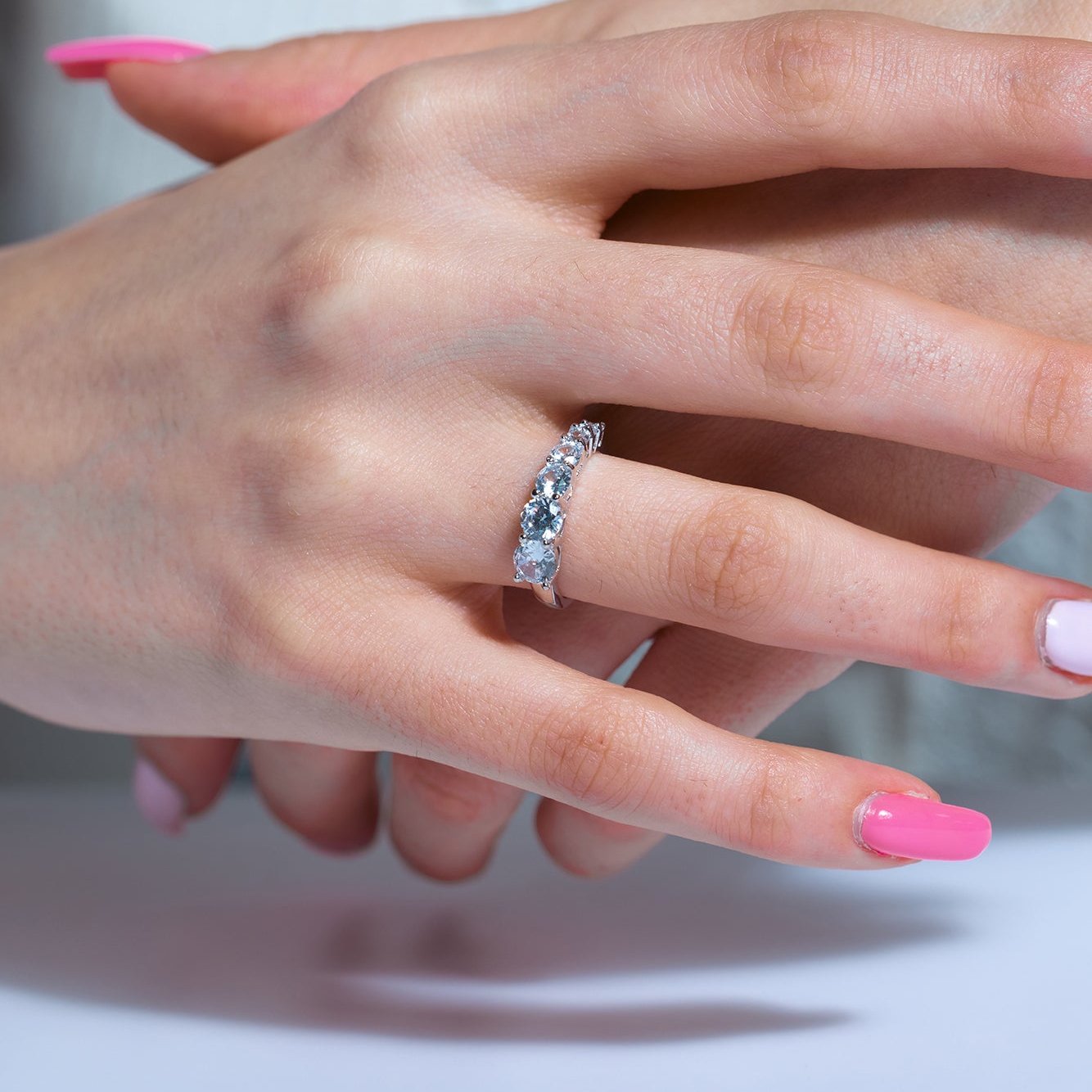 Silver 925 Rhodium Plated Graduated CZ Ring - BGR00859