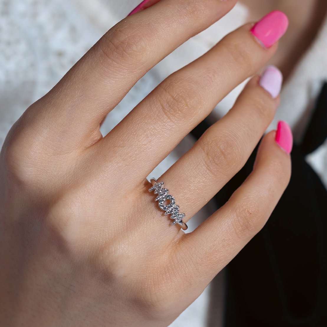 Silver 925 Rhodium Plated Mom Ring - BGR00928