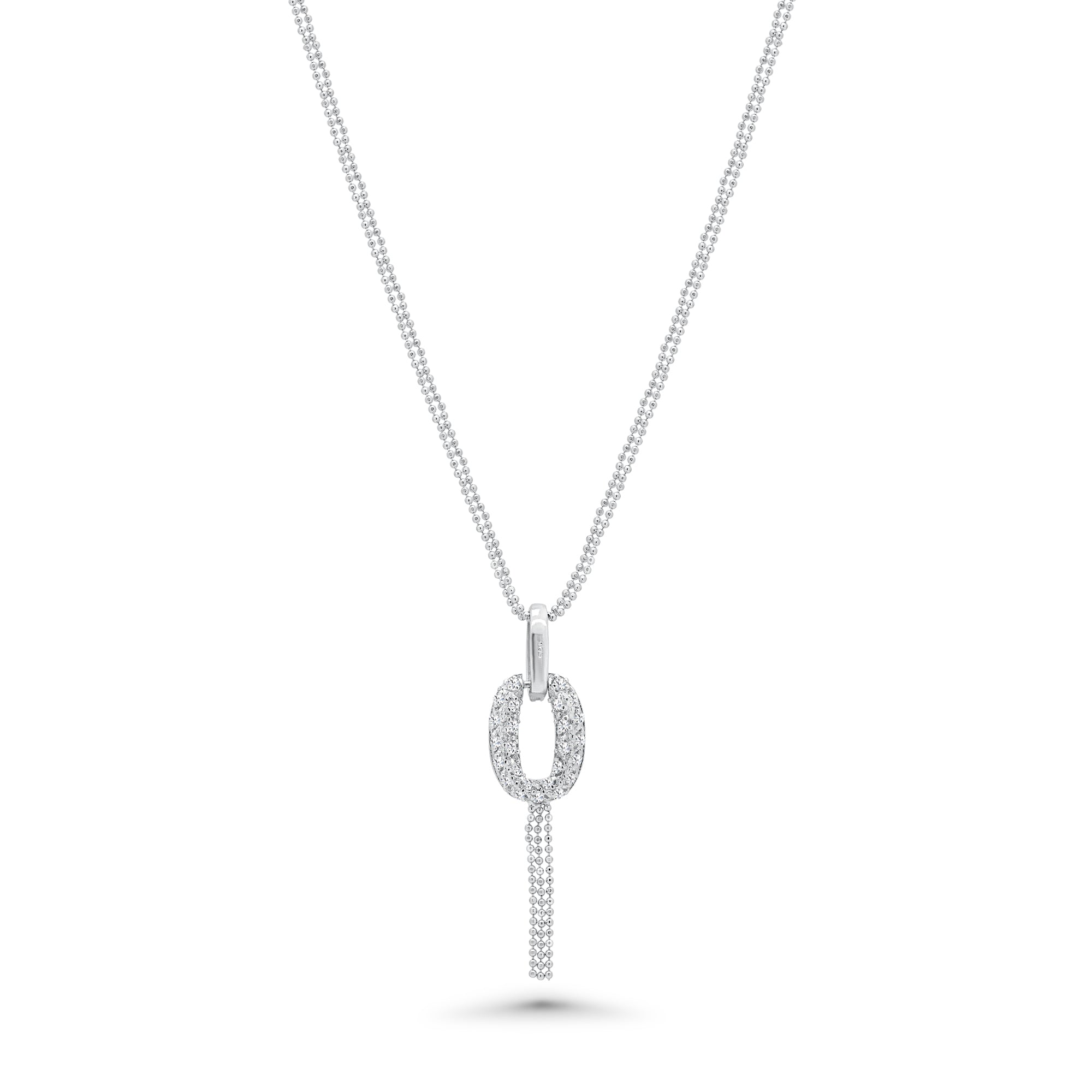 Juego de aretes colgantes y collar colgante con circonita cúbica de círculo abierto con micropavé transparente chapado en rodio de plata 925 - BGS00044