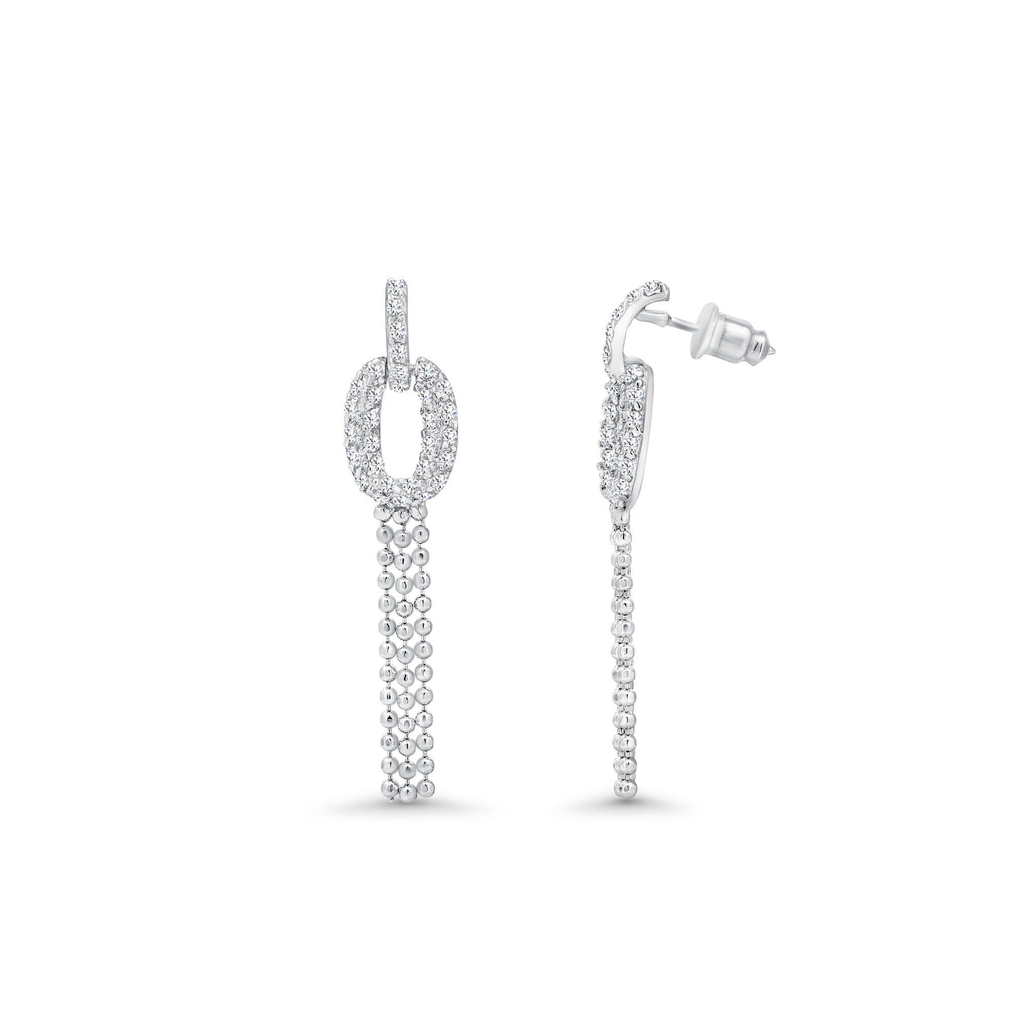 Juego de aretes colgantes y collar colgante con circonita cúbica de círculo abierto con micropavé transparente chapado en rodio de plata 925 - BGS00044