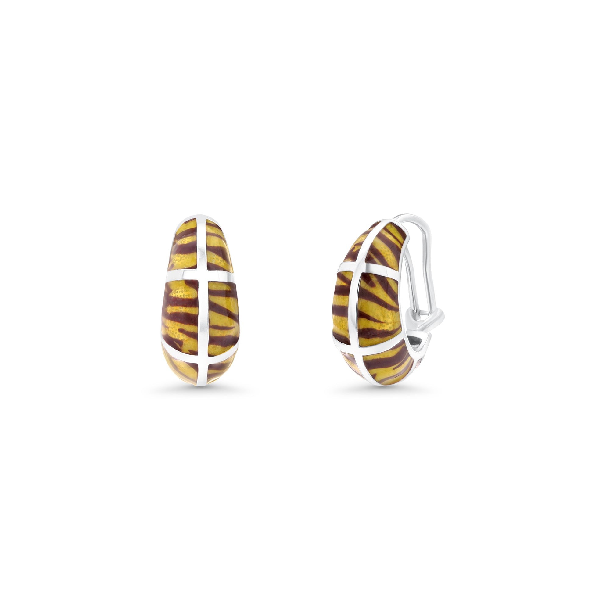 Clearance-Silver 925 Rhodium Plated Tiger Stripe Print French Clip Earring and Necklace Set - BGS00062