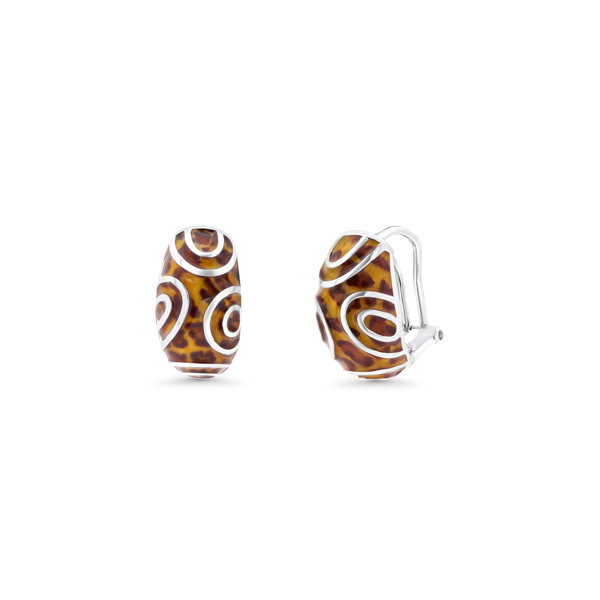 Liquidación - Conjunto de pendientes y collar con clip francés con estampado de leopardo marrón y baño de rodio en plata 925 - BGS00066