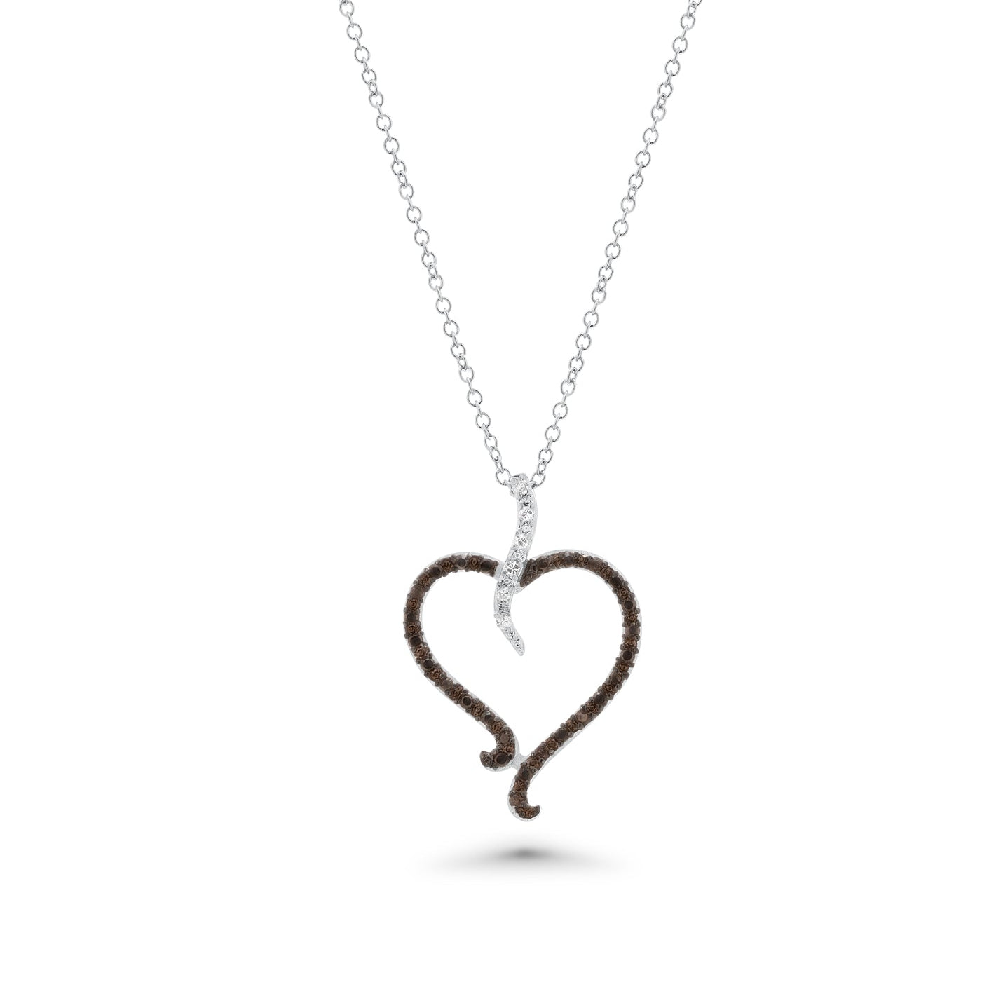 Clearance-Silver 925 Rhodium Plated Black and Clear Open Heart CZ Stud Earring and Dangling Necklace Set - BGS00070