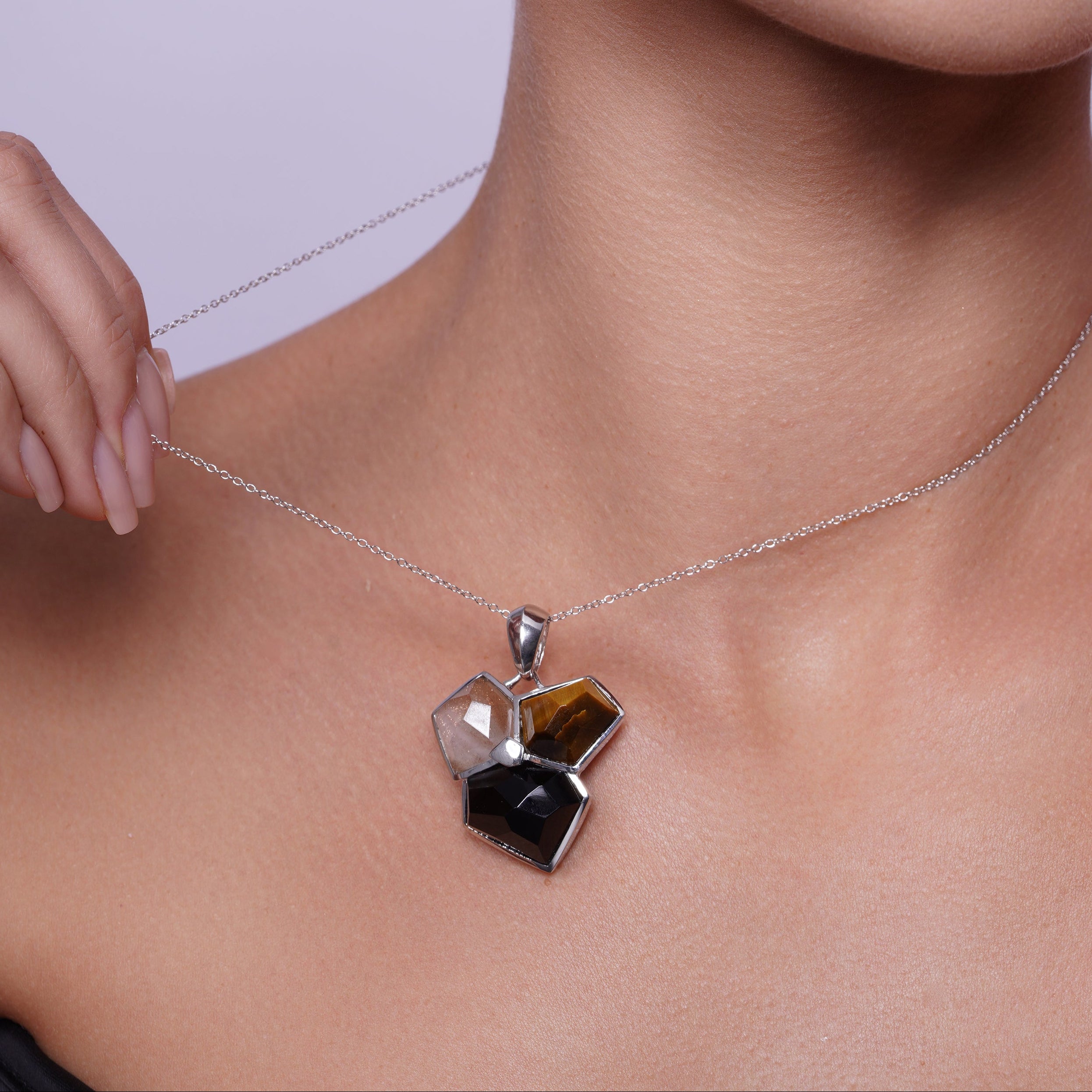 Clearance-Silver 925 Rhodium Plated Multi Colored Stone Leverback Earring and Necklace Set - BGS00134