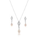 Silver 925 Rhodium Plated Fresh Water Pearl Twist Clear CZ Hanging Set - BGS00151