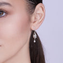 Silver 925 Rhodium Plated Teardrop Clear CZ Dangling Stud Earring and Dangling Necklace Set - BGS00210