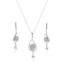 Silver 925 Rhodium Plated Teardrop Clear CZ Dangling Stud Earring and Dangling Necklace Set - BGS00210