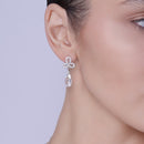 Silver 925 Rhodium Plated Clear Ribbon CZ Hanging Stud Earring and Necklace Set - BGS00211