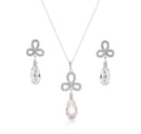 Silver 925 Rhodium Plated Clear Ribbon CZ Hanging Stud Earring and Necklace Set - BGS00211