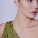 Silver 925 Rhodium Plated Clear Ribbon CZ Hanging Stud Earring and Necklace Set - BGS00211