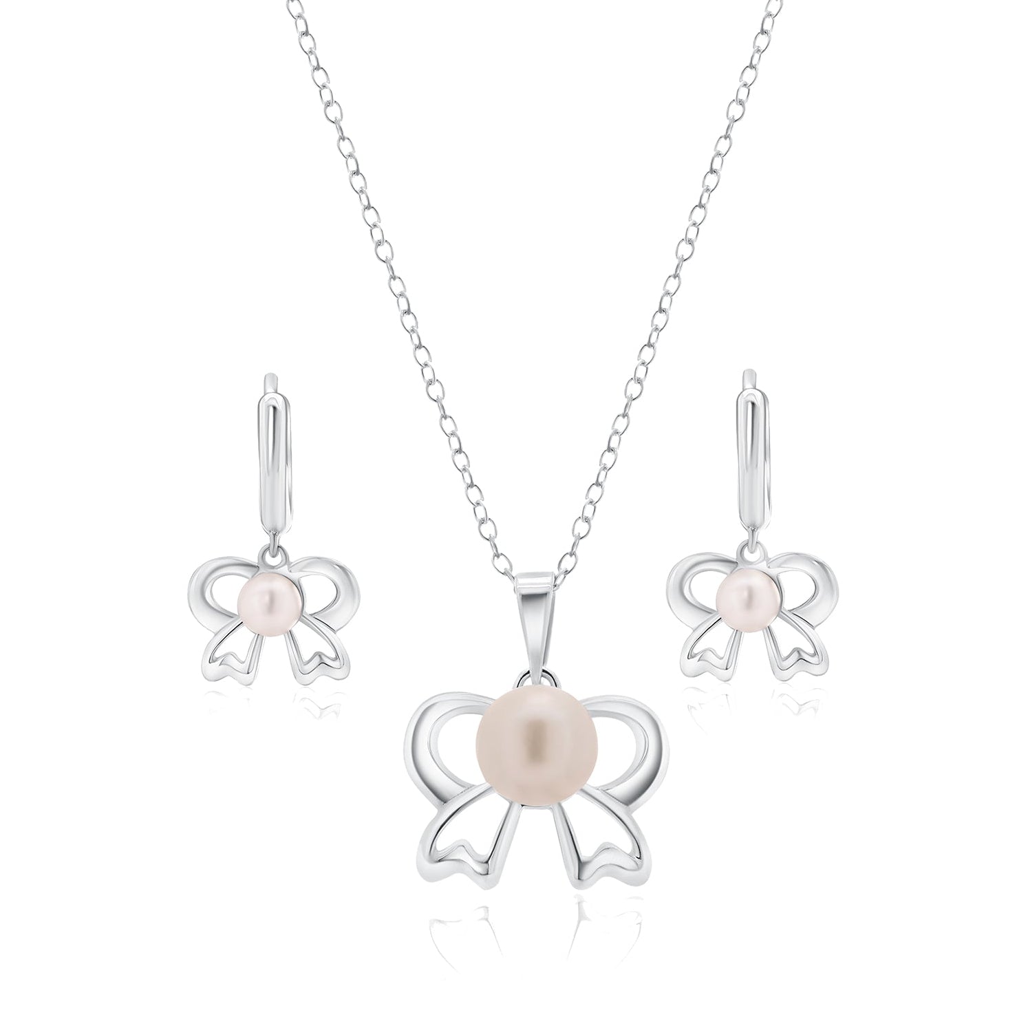 Juego de aretes y collar con cinta de perlas chapadas en rodio en plata 925 - BGS00240