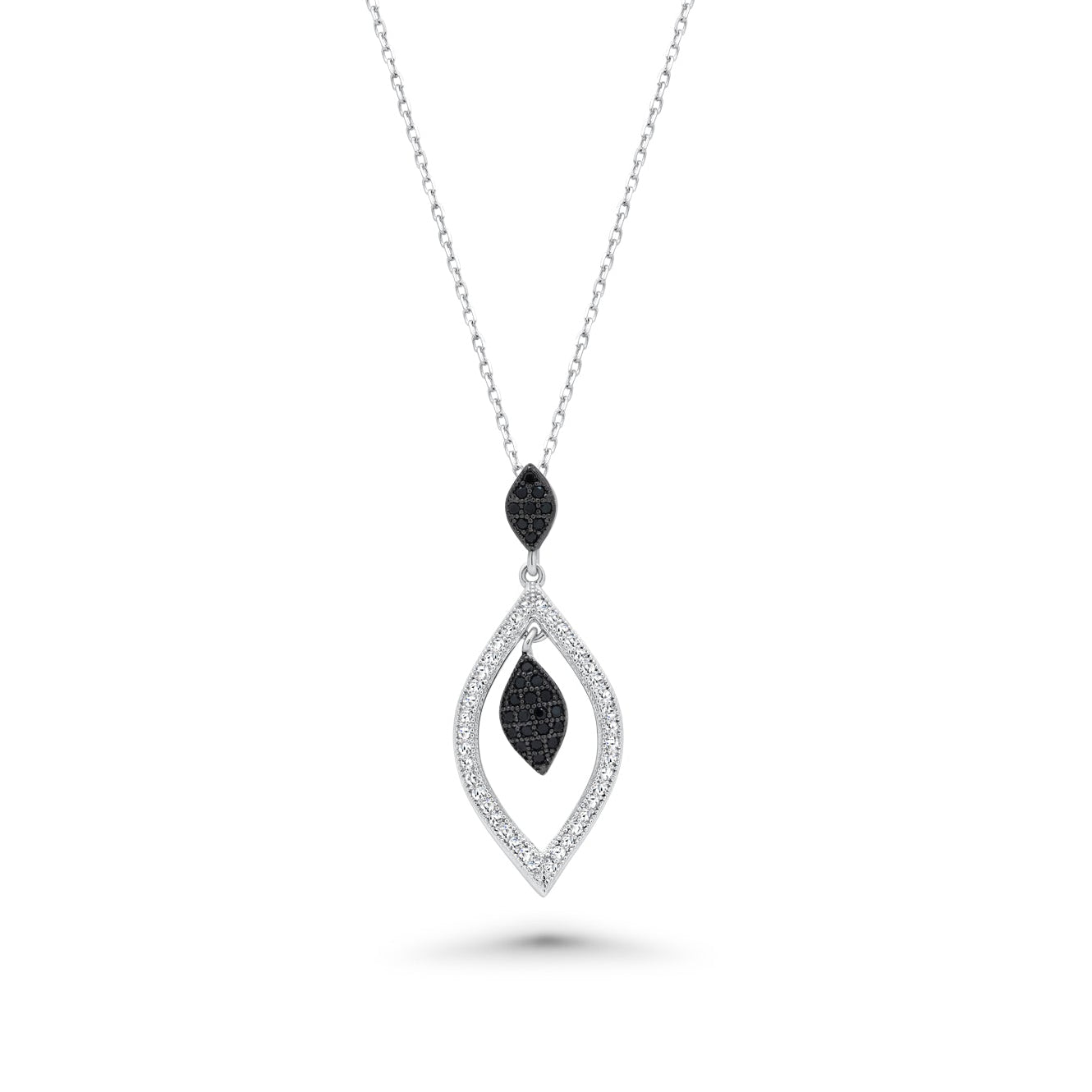Rhodium Plated 925 Sterling Silver Black and Clear CZ Open Marquise Teardrop Set - BGS00271