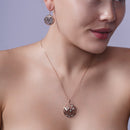 Rose Gold Plated Sterling Silver Abstract CZ Disk Pendant & Earring Set-BGS00286