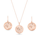 Rose Gold Plated Sterling Silver Abstract CZ Disk Pendant & Earring Set-BGS00286