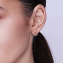 Clearance-Silver 925 Black Rhodium and Rose Gold Plated Open Curl Heart Clear CZ Stud Earring and Necklace Set - BGS00310