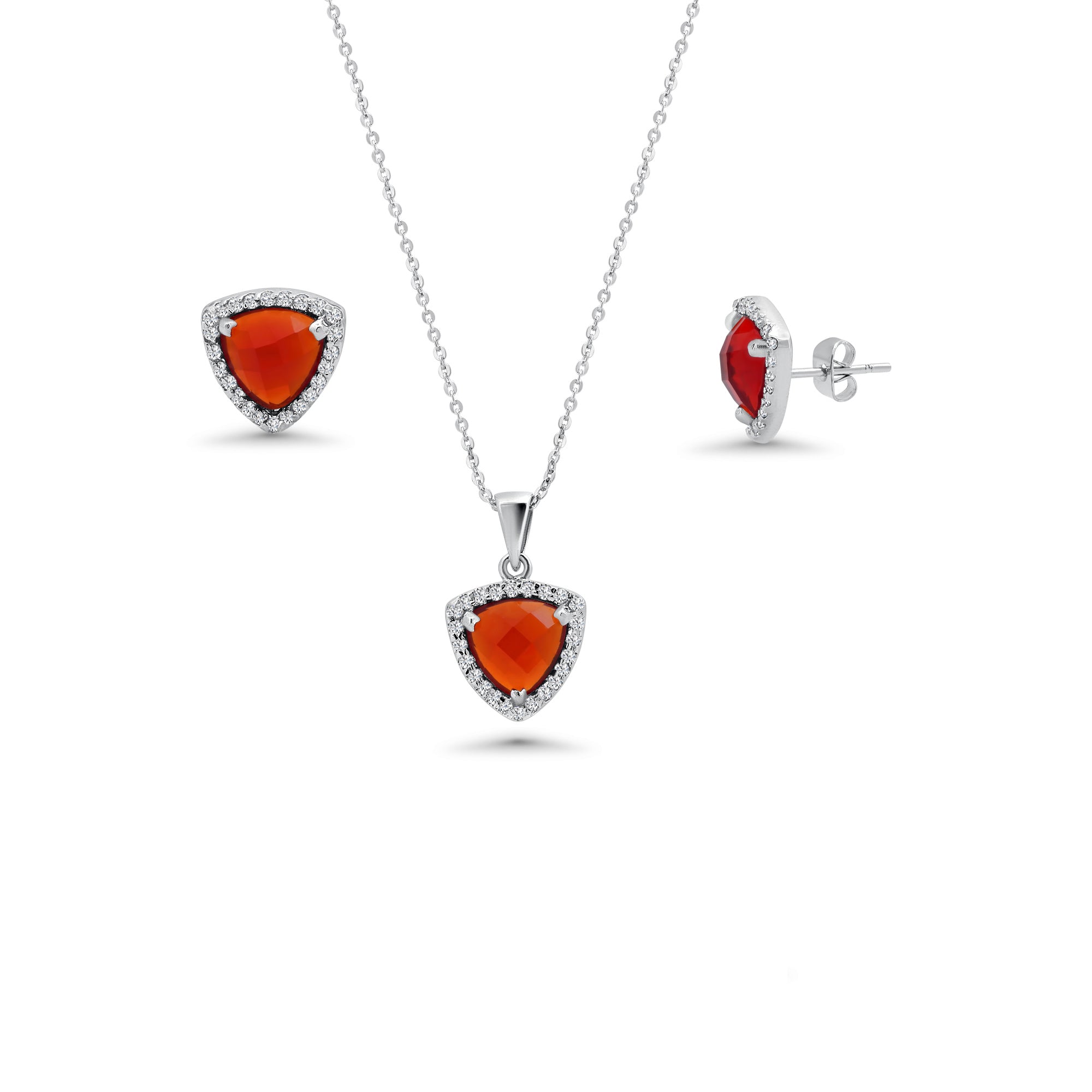 Conjunto de pendientes triangulares con circonitas verdes en plata de ley 925 rodiada - BGS00329