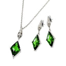 Silver 925 Rhodium Plated Clear Inlay Birthstone Diamond Shaped CZ Dangling Stud Earring and Dangling Necklace Set - BGS00401