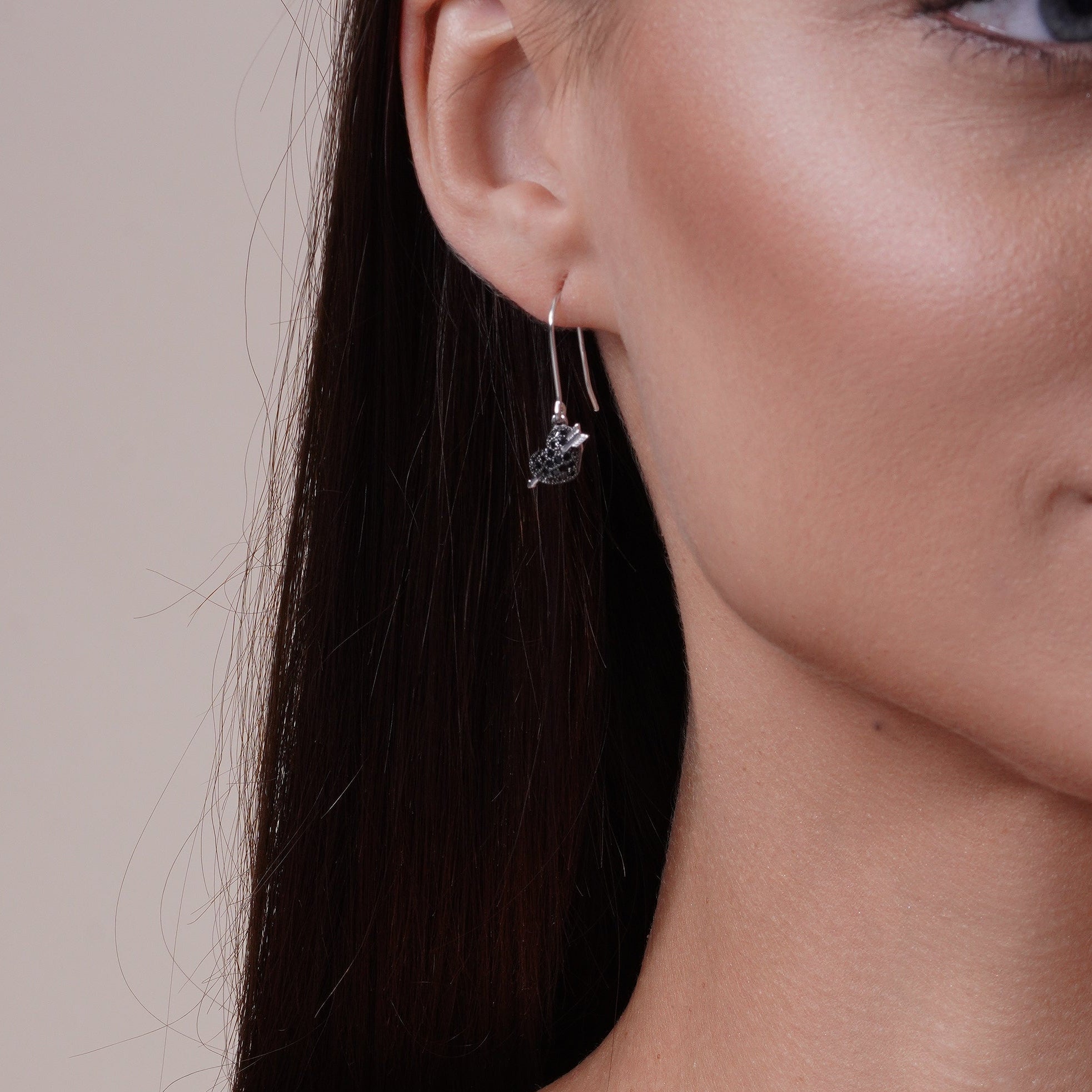 Silver 925 Rhodium and Black Rhodium Plated Black Heart Arrow CZ Hook Earring and Necklace Set - BGS00403