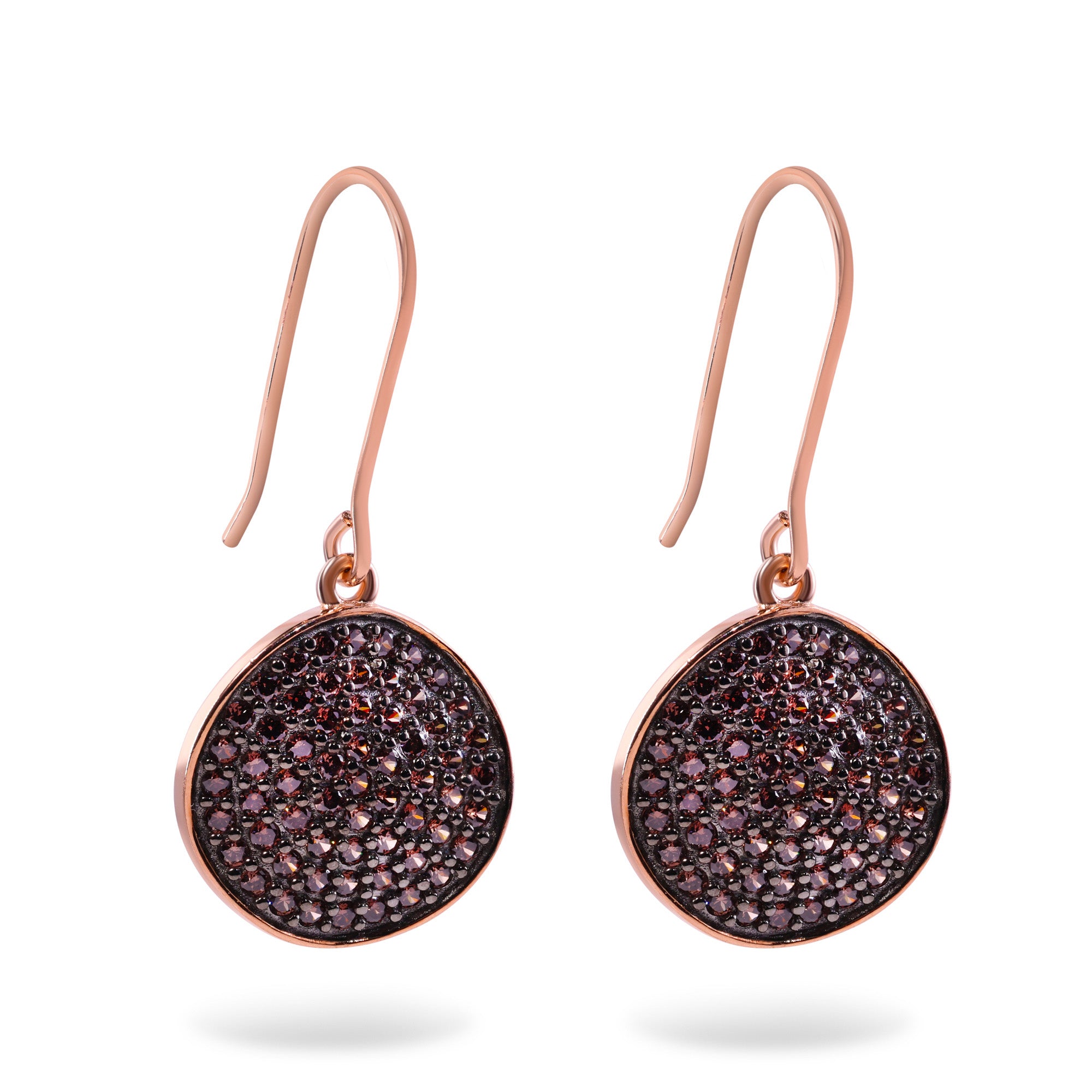 Conjunto de disco de circonita cúbica en plata de ley 925 bañada en oro rosa - BGS00405