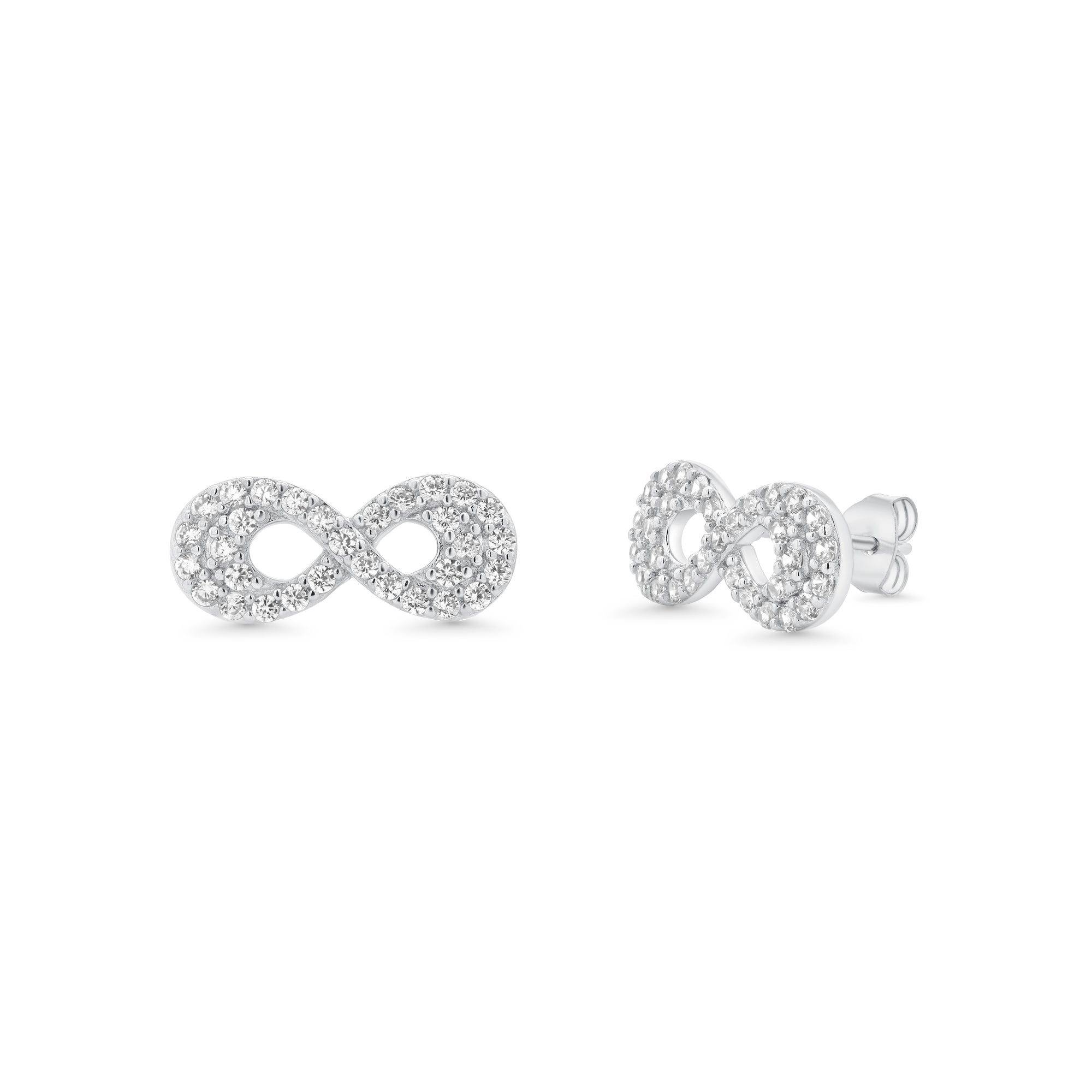 Juego de collar y aretes con circonita cúbica infinita de doble línea con incrustaciones transparentes chapadas en rodio en plata 925 - BGS00430