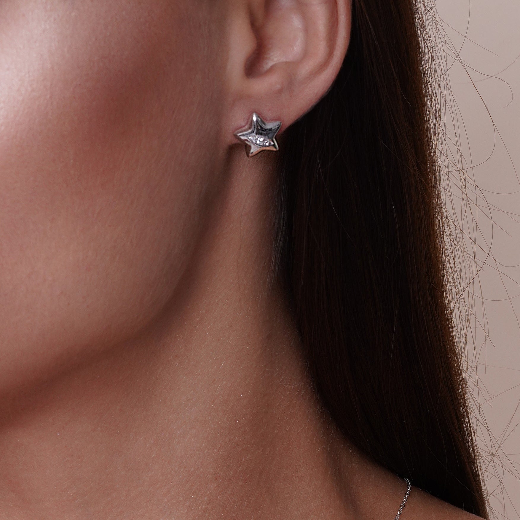 Silver 925 Rhodium Plated Clear Star Slash CZ Stud Earring and Necklace Set - BGS00436