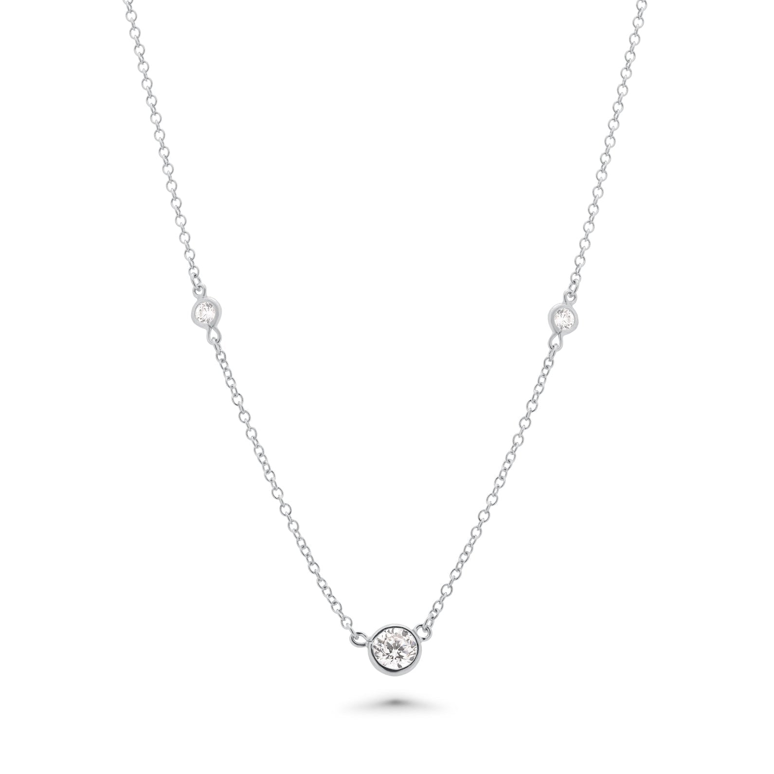 Silver 925 Rhodium Plated Clear Individual CZ Stud Earring and Bezel Chain Necklace Set - BGS00449