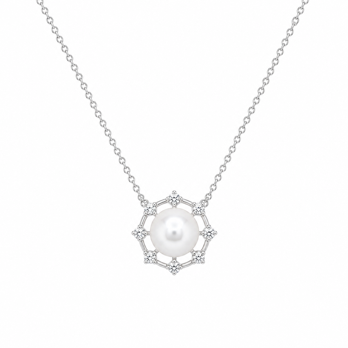 Liquidación - Conjunto de aretes y collar con perla rodiada en plata 925 y circonitas transparentes - BGS00451