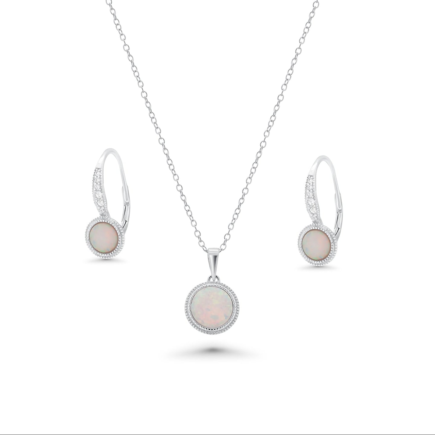 Rhodium Plated 925 Sterling Silver Synthetic Opal Set with CZ - BGS00549
