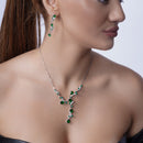 Rhodium Plated 925 Sterling Silver Green CZ Necklace and Dangling Earring Set - BGS00560