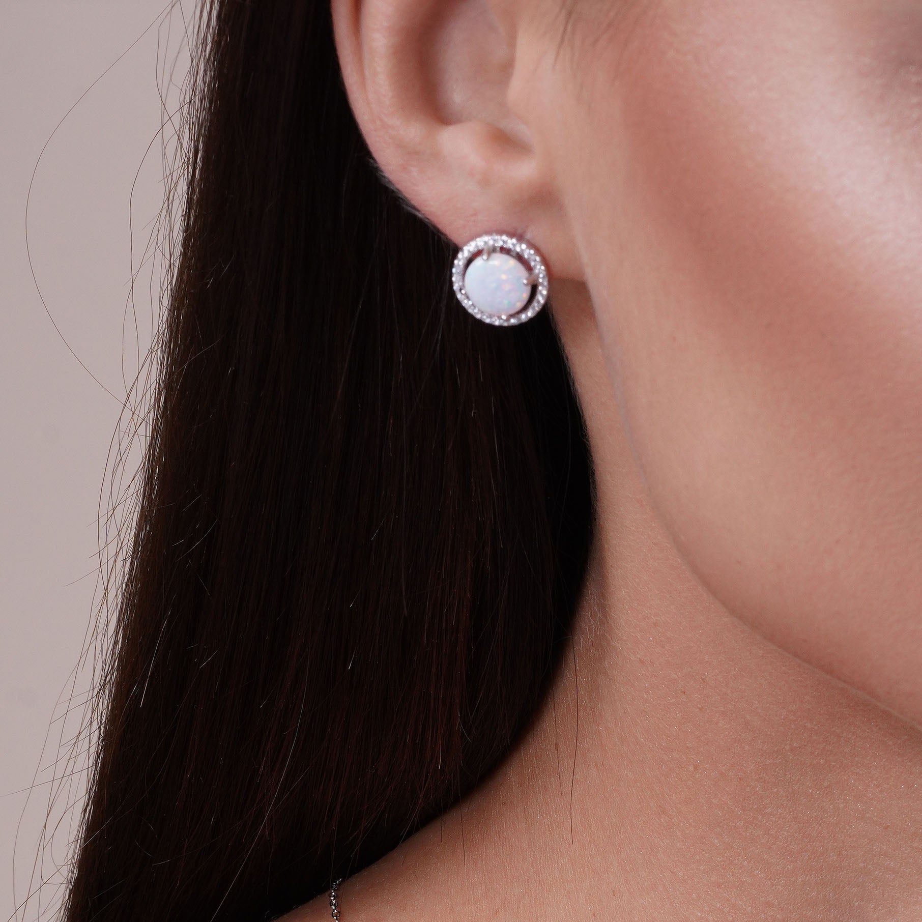 Rhodium Plated 925 Sterling Silver Synthetic Opal Halo Set with CZ - BGS00575