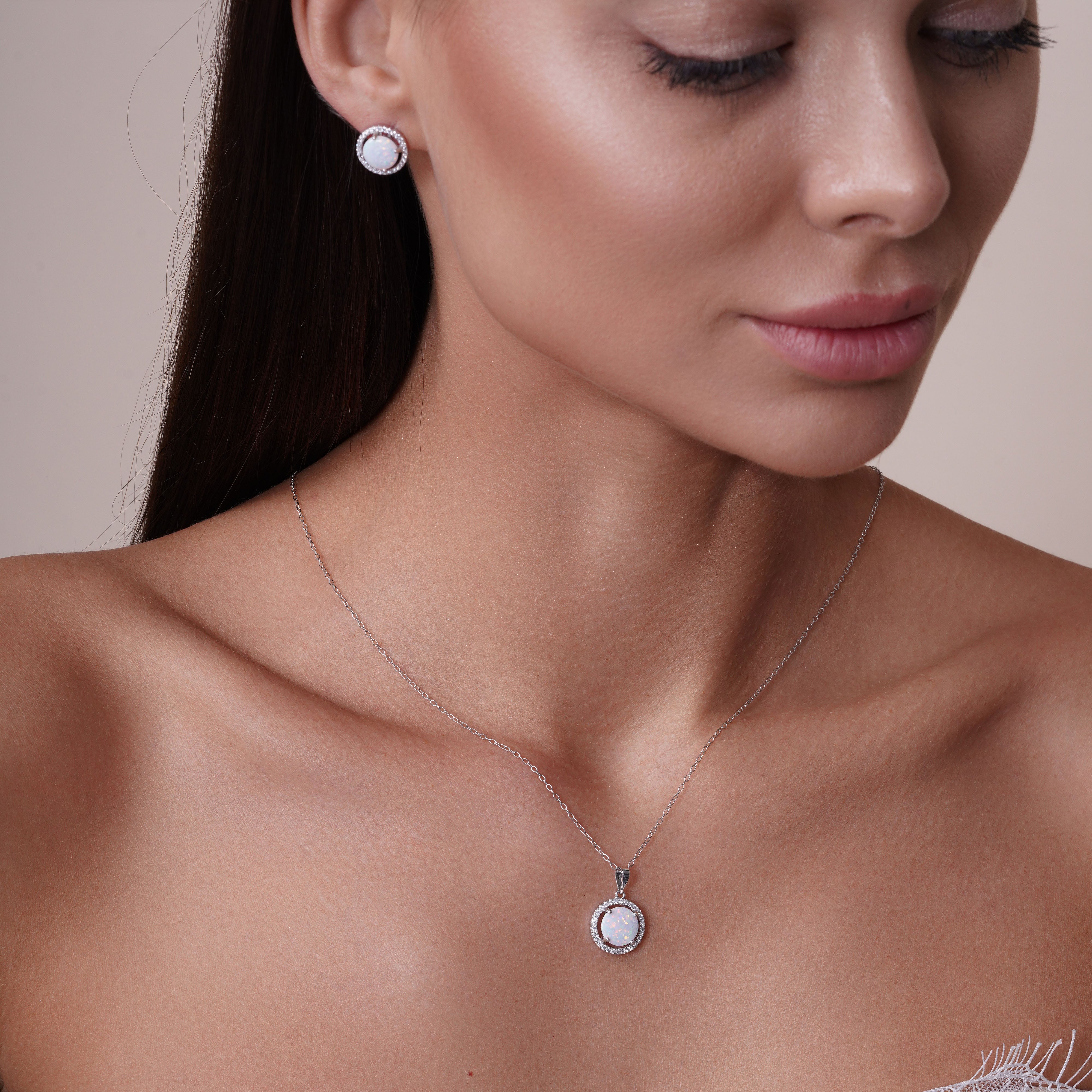 Rhodium Plated 925 Sterling Silver Synthetic Opal Halo Set with CZ - BGS00575